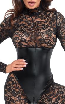F299 Enigma Spitzencatsuit mit Unterbrustmieder